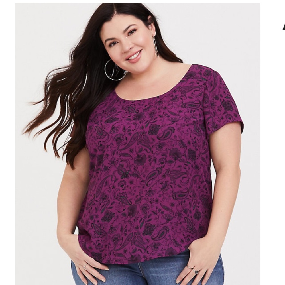 Torrid ABBEY - PURPLE PAISLEY CAGE BACK BLOUSE